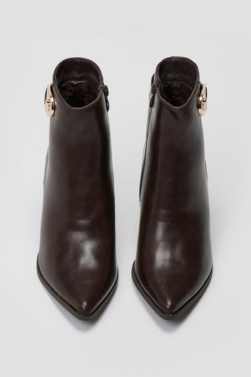 Pointed Ankle Boots with Metal Detail - Dark Brown Matte - thefashionproject.gr - Ideal shoes