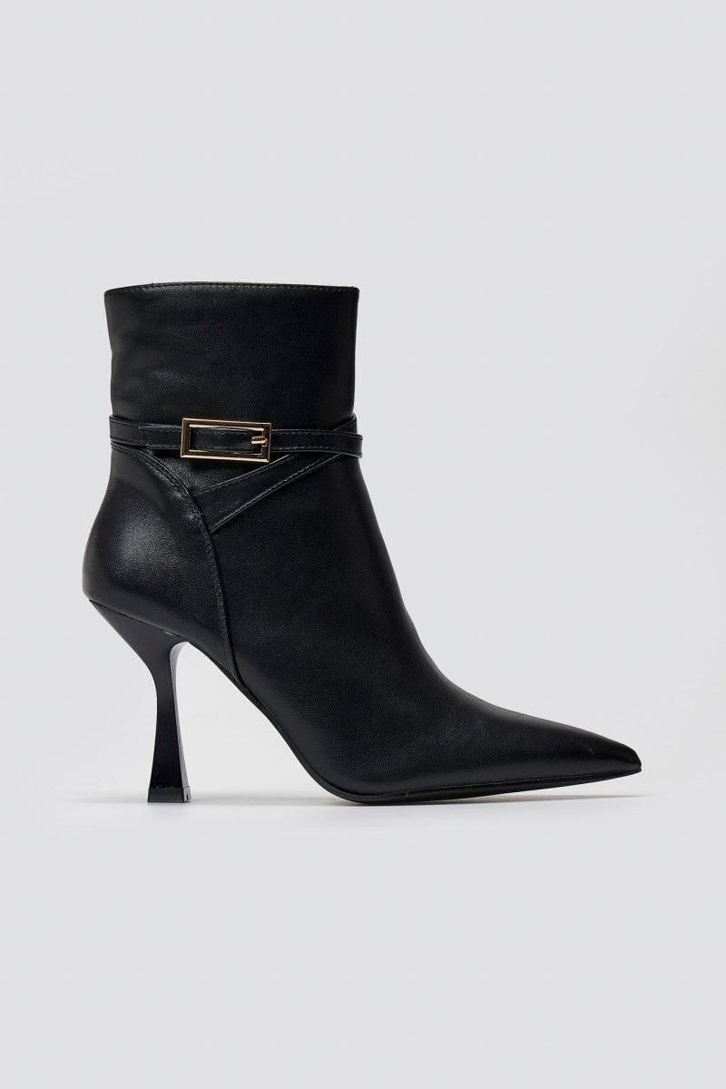 Pointed Ankle Boots with Stiletto Heel - Black Matte - thefashionproject.gr - Ideal shoes