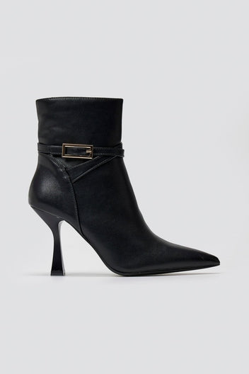 Pointed Ankle Boots with Stiletto Heel - Black Matte - thefashionproject.gr - Ideal shoes