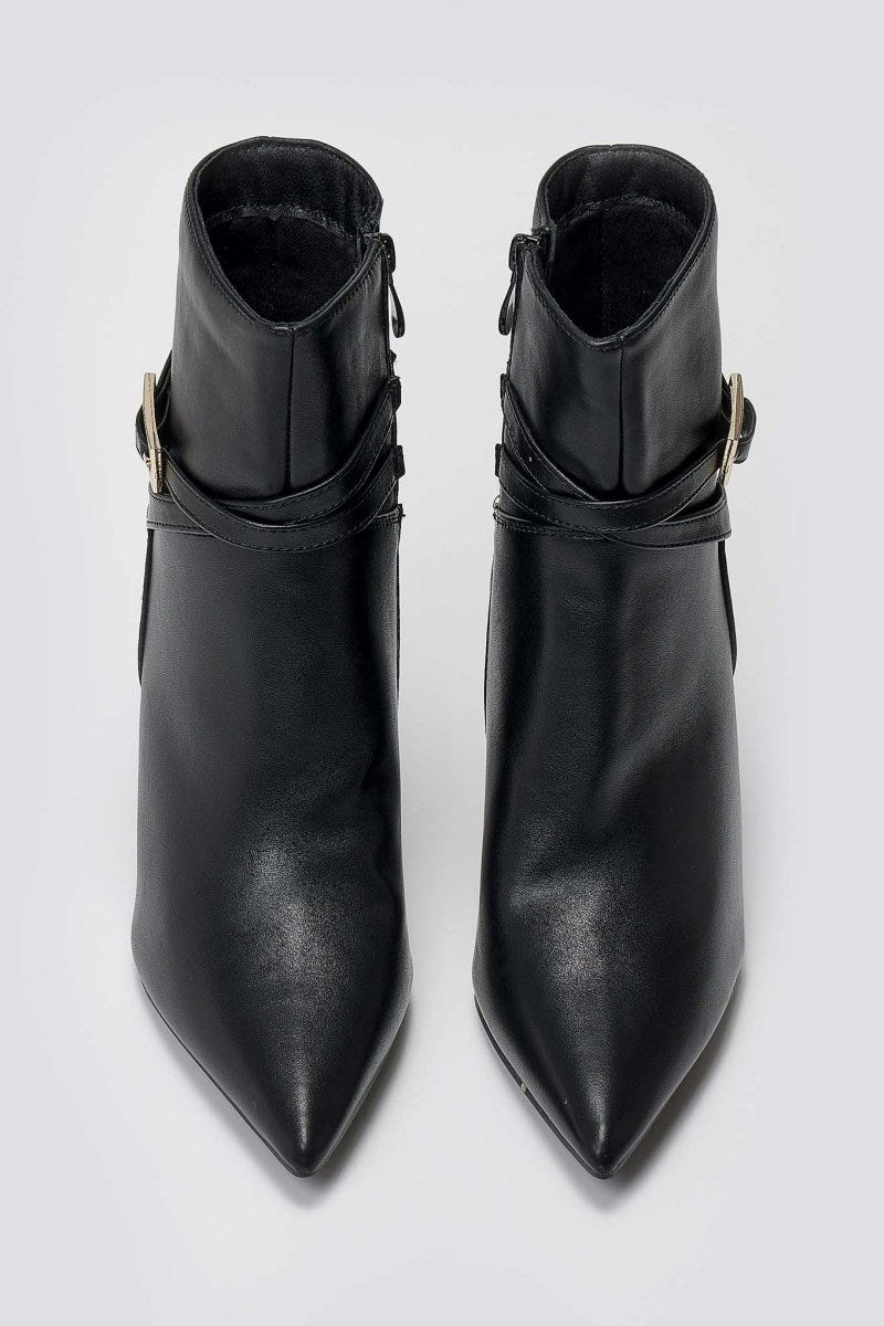 Pointed Ankle Boots with Stiletto Heel - Black Matte - thefashionproject.gr - Ideal shoes