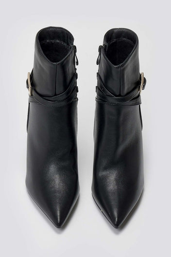 Pointed Ankle Boots with Stiletto Heel - Black Matte - thefashionproject.gr - Ideal shoes