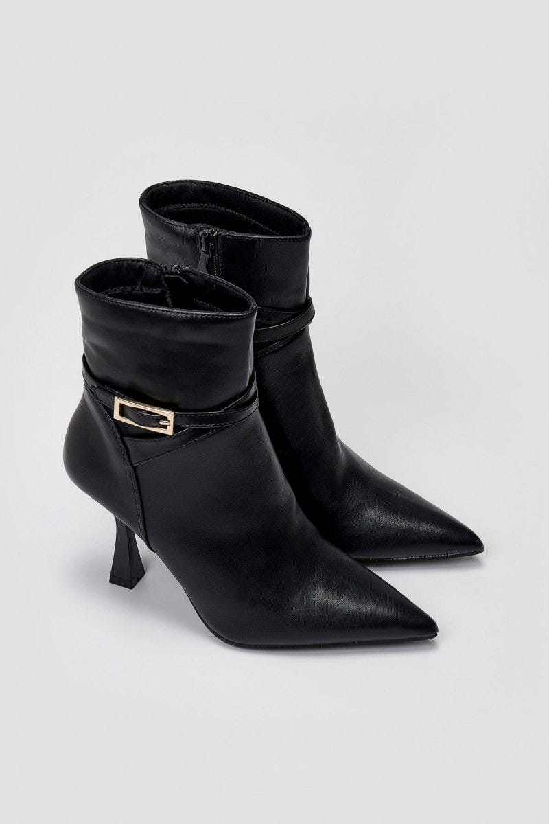 Pointed Ankle Boots with Stiletto Heel - Black Matte - thefashionproject.gr - Ideal shoes