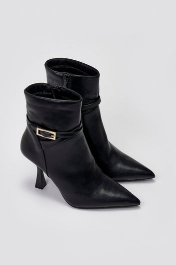 Pointed Ankle Boots with Stiletto Heel - Black Matte - thefashionproject.gr - Ideal shoes