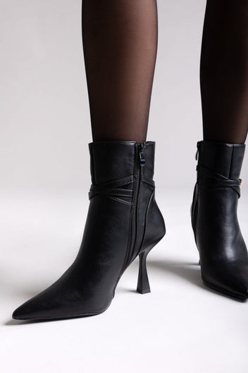 Pointed Ankle Boots with Stiletto Heel - Black Matte - thefashionproject.gr - Ideal shoes