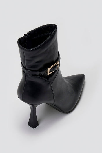 Pointed Ankle Boots with Stiletto Heel - Black Matte - thefashionproject.gr - Ideal shoes