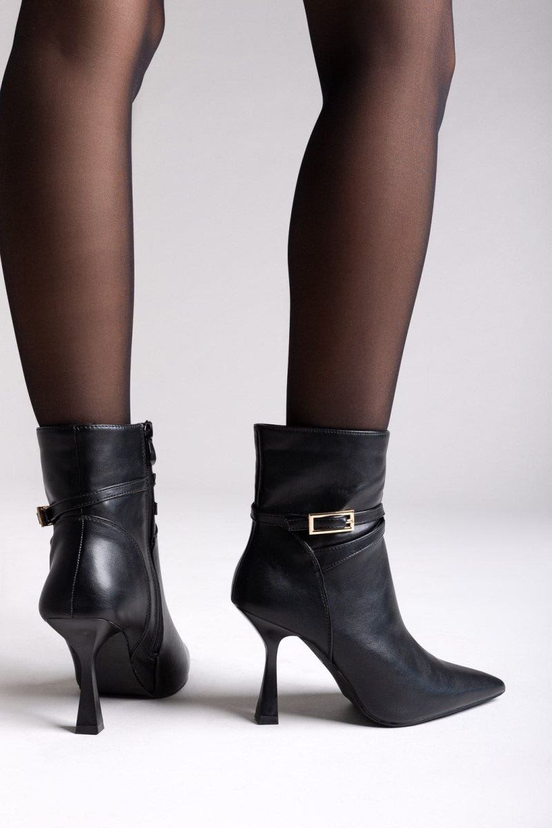 Pointed Ankle Boots with Stiletto Heel - Black Matte - thefashionproject.gr - Ideal shoes