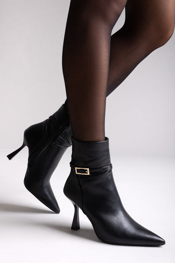 Pointed Ankle Boots with Stiletto Heel - Black Matte - thefashionproject.gr - Ideal shoes