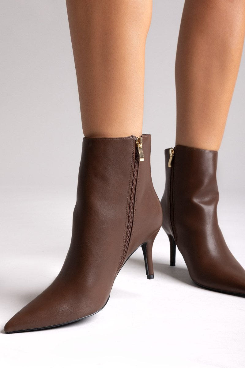 Pointed Ankle Boots with Stiletto Heel - Dark Brown Matte - thefashionproject.gr - BOTEGGA 22