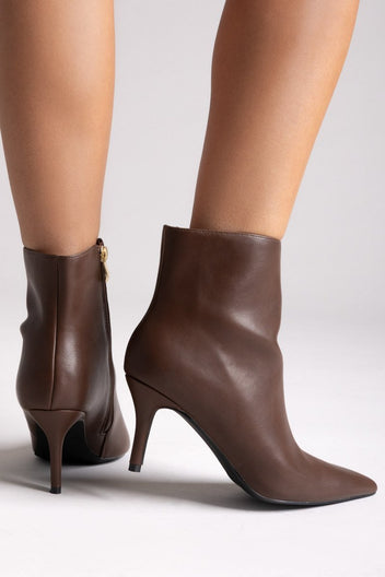 Pointed Ankle Boots with Stiletto Heel - Dark Brown Matte - thefashionproject.gr - BOTEGGA 22