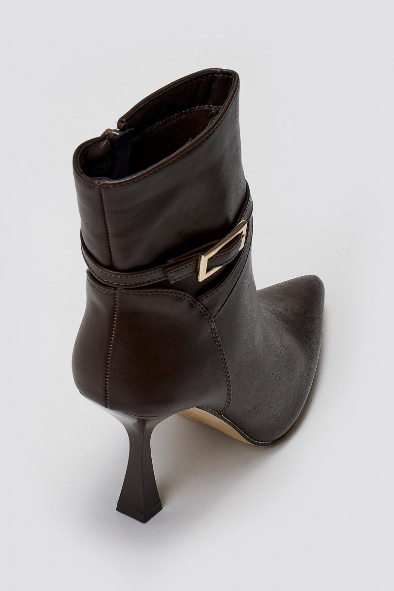 Pointed Ankle Boots with Stiletto Heel - Dark Brown Matte - thefashionproject.gr - Ideal shoes