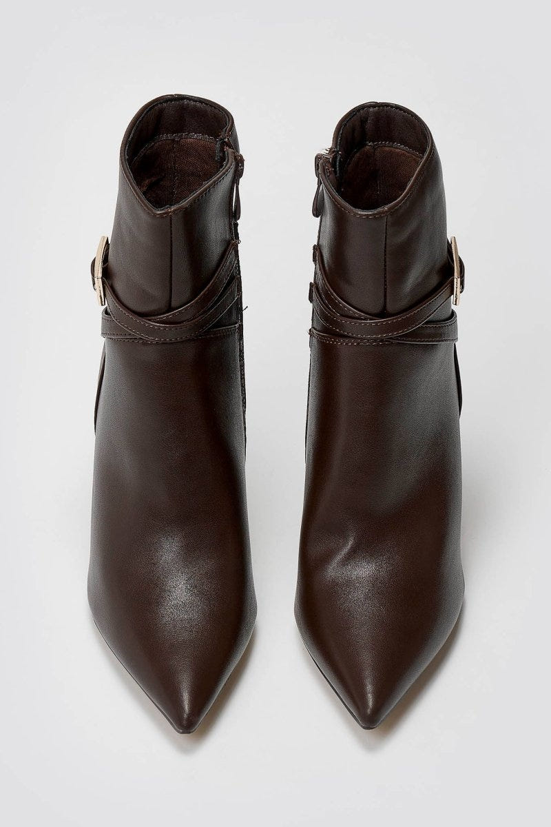 Pointed Ankle Boots with Stiletto Heel - Dark Brown Matte - thefashionproject.gr - Ideal shoes