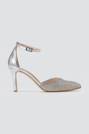 IRIS - Pointed Ankle Strap Pumps Rhinestone - Silver Strass