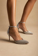 IRIS - Pointed Ankle Strap Pumps Rhinestone - Silver Strass