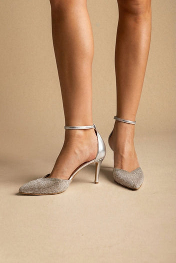 IRIS - Pointed Ankle Strap Pumps Rhinestone - Silver Strass