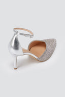 IRIS - Pointed Ankle Strap Pumps Rhinestone - Silver Strass