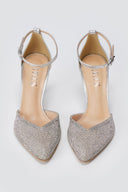 IRIS - Pointed Ankle Strap Pumps Rhinestone - Silver Strass