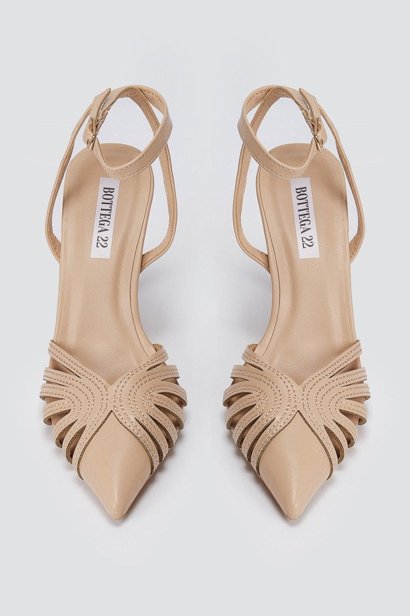 BOTEGGA 22 - Pointed Ankle Strap Pumps Slim Heel - Beige Matte