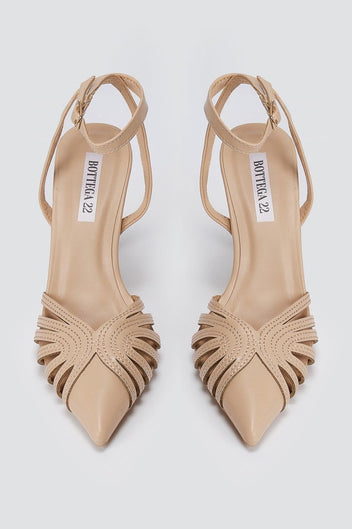 BOTEGGA 22 - Pointed Ankle Strap Pumps Slim Heel - Beige Matte