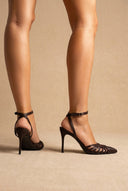BOTEGGA 22 - Pointed Ankle Strap Pumps Slim Heel - Dark Brown Matte