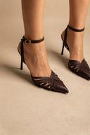 BOTEGGA 22 - Pointed Ankle Strap Pumps Slim Heel - Dark Brown Matte