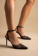 BOTEGGA 22 - Pointed Ankle Strap Pumps Slim Heel - Dark Brown Matte