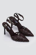 BOTEGGA 22 - Pointed Ankle Strap Pumps Slim Heel - Dark Brown Matte