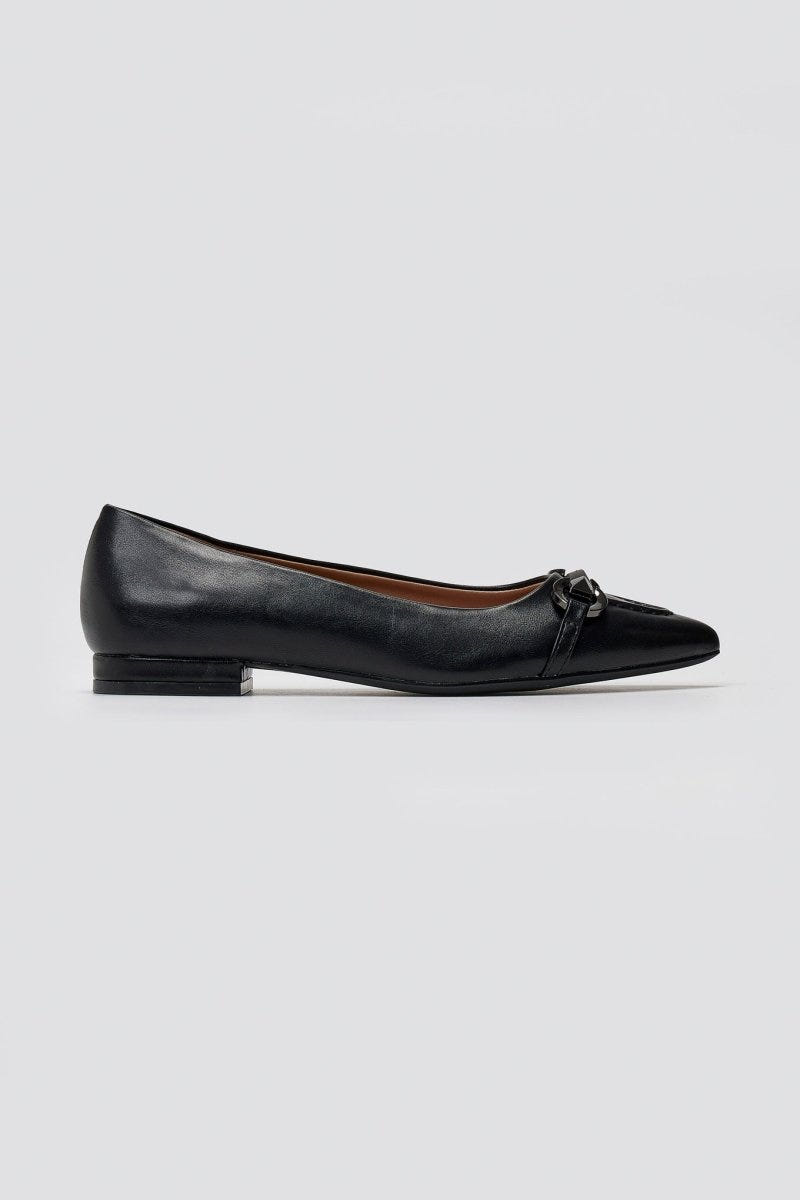 Martin Pescatore - Pointed Ballet Flats with Metal Detail - Black Matte