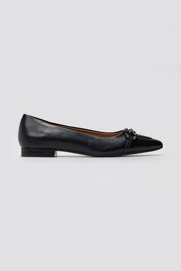 Martin Pescatore - Pointed Ballet Flats with Metal Detail - Black Matte