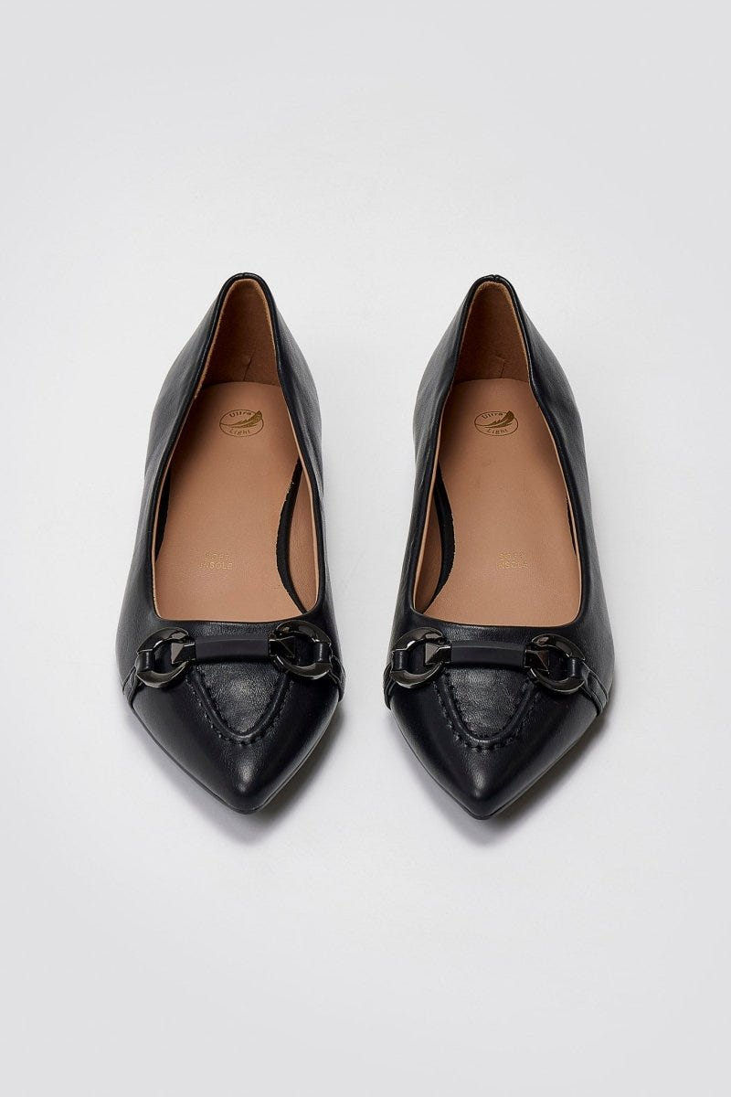 Pointed Ballet Flats with Metal Detail - Black Matte - thefashionproject.gr - Martin Pescatore