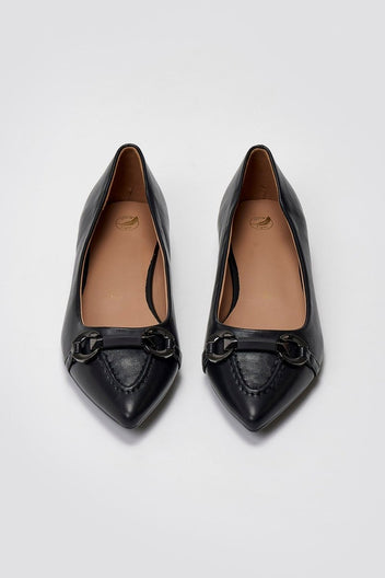 Pointed Ballet Flats with Metal Detail - Black Matte - thefashionproject.gr - Martin Pescatore