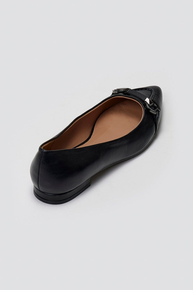 Pointed Ballet Flats with Metal Detail - Black Matte - thefashionproject.gr - Martin Pescatore