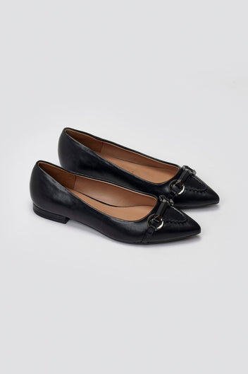 Martin Pescatore - Pointed Ballet Flats with Metal Detail - Black Matte