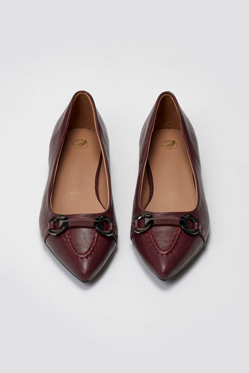 Pointed Ballet Flats with Metal Detail - Burgundy Matte - thefashionproject.gr - Martin Pescatore