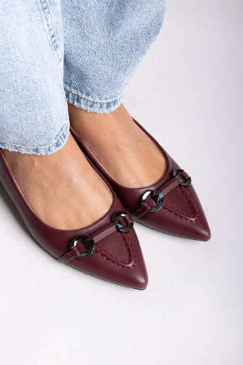 Pointed Ballet Flats with Metal Detail - Burgundy Matte - thefashionproject.gr - Martin Pescatore