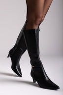 Pointed Boots with Kitten Heel - Black Matte - thefashionproject.gr - Ideal shoes