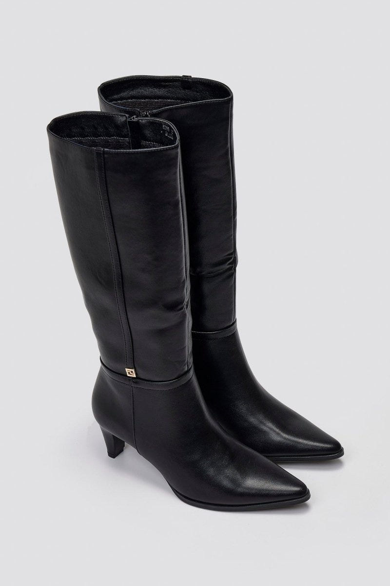 Pointed Boots with Kitten Heel - Black Matte - thefashionproject.gr - Ideal shoes