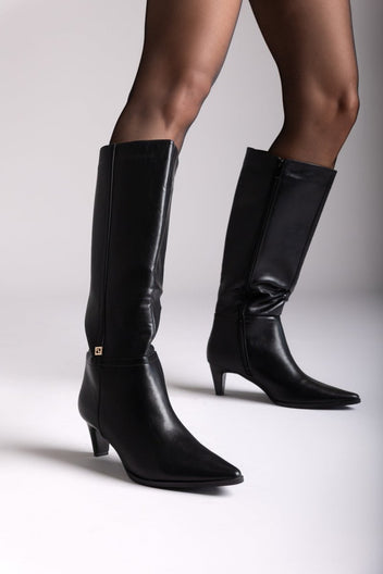 Pointed Boots with Kitten Heel - Black Matte - thefashionproject.gr - Ideal shoes