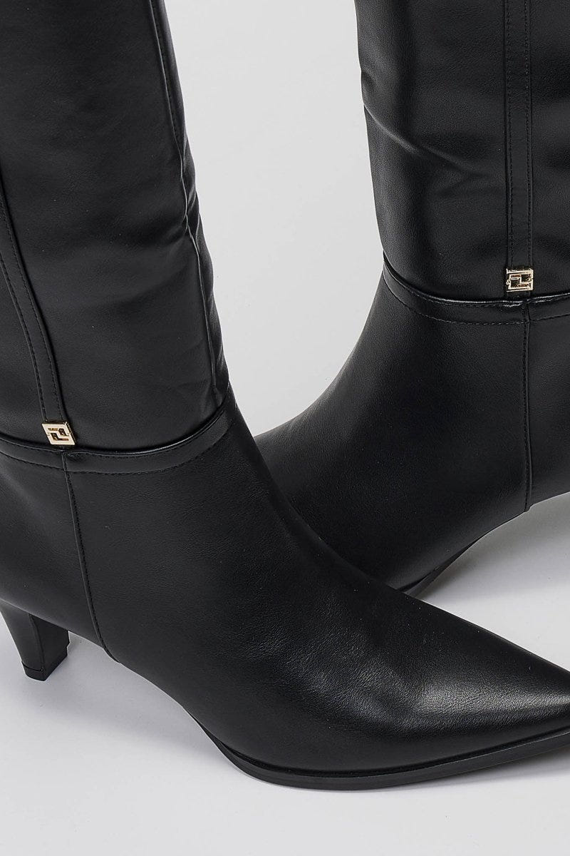 Pointed Boots with Kitten Heel - Black Matte - thefashionproject.gr - Ideal shoes