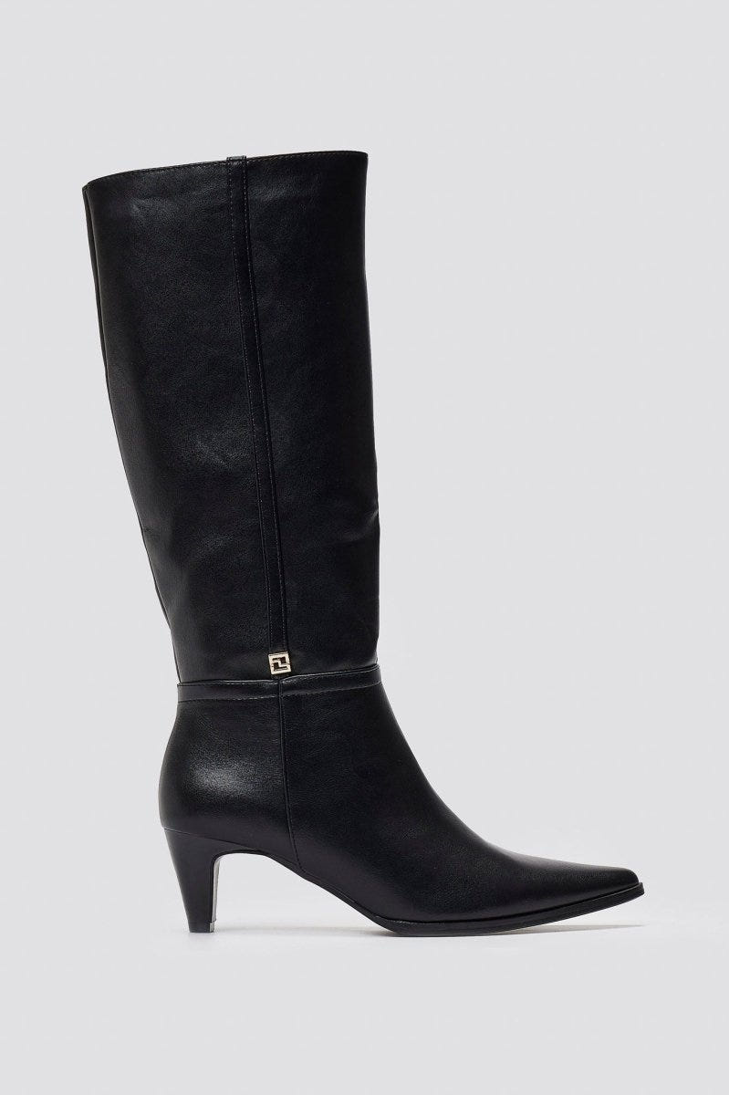 Pointed Boots with Kitten Heel - Black Matte - thefashionproject.gr - Ideal shoes