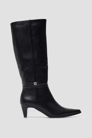 Pointed Boots with Kitten Heel - Black Matte - thefashionproject.gr - Ideal shoes