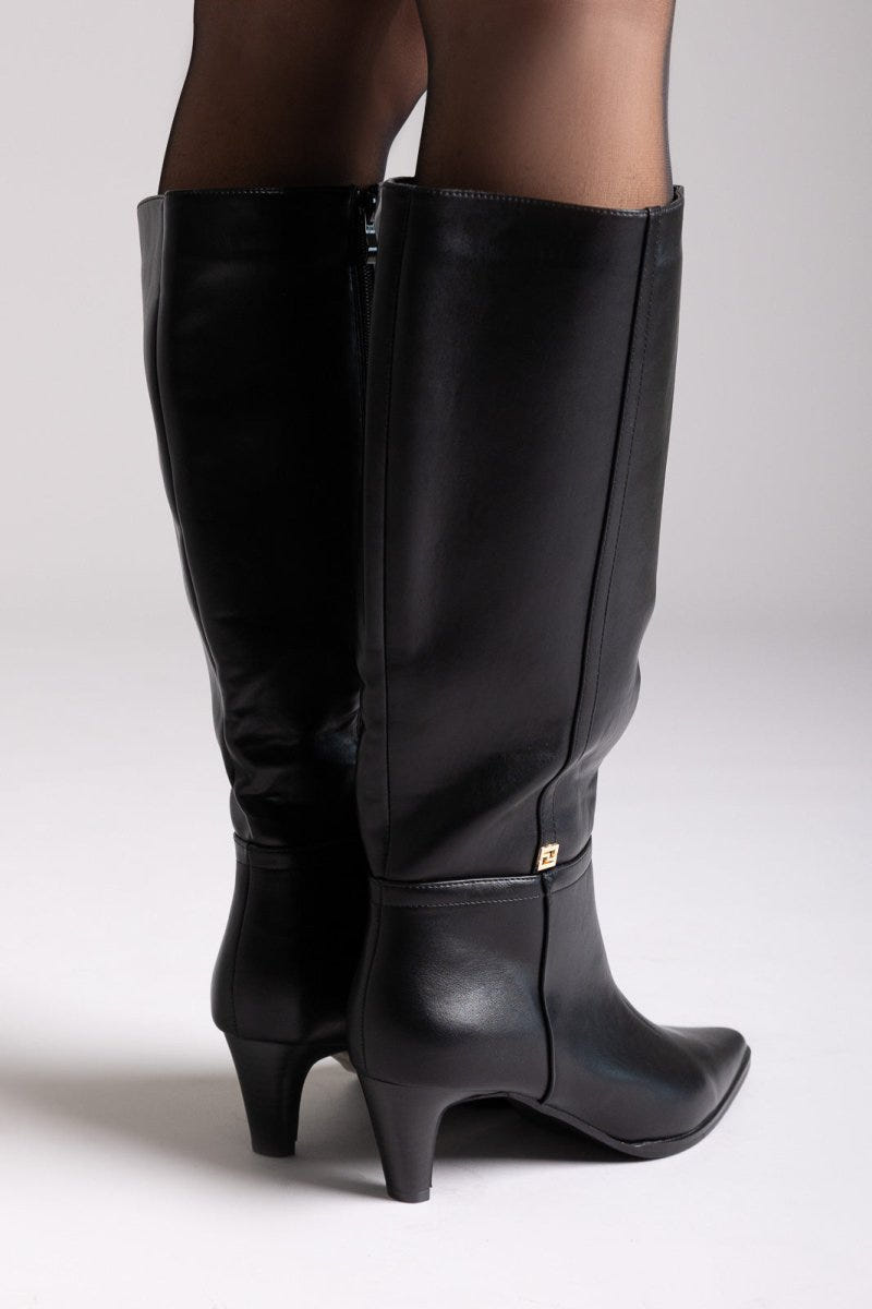Pointed Boots with Kitten Heel - Black Matte - thefashionproject.gr - Ideal shoes