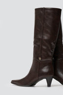 Pointed Boots with Kitten Heel - Dark Brown Matte - thefashionproject.gr - Ideal shoes