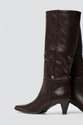 Pointed Boots with Kitten Heel - Dark Brown Matte - thefashionproject.gr - Ideal shoes