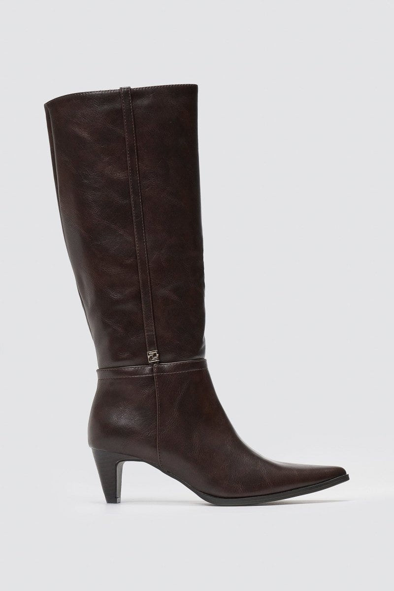 Pointed Boots with Kitten Heel - Dark Brown Matte - thefashionproject.gr - Ideal shoes