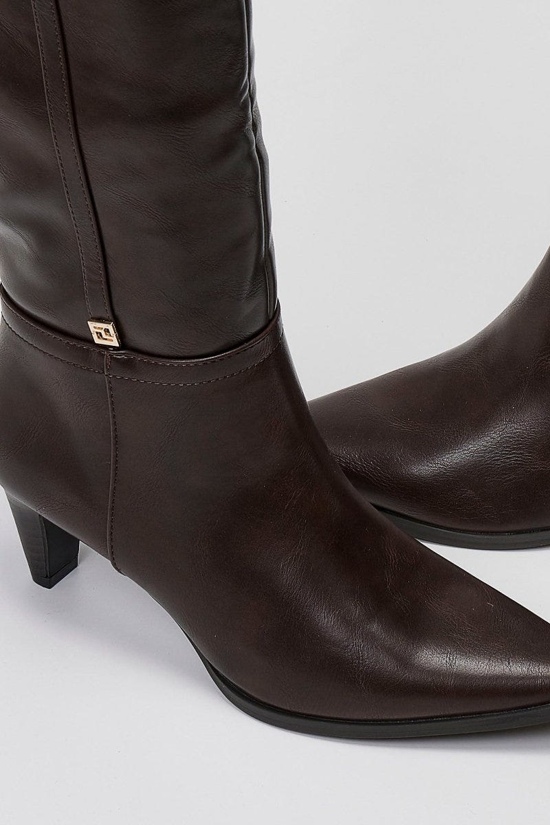 Pointed Boots with Kitten Heel - Dark Brown Matte - thefashionproject.gr - Ideal shoes