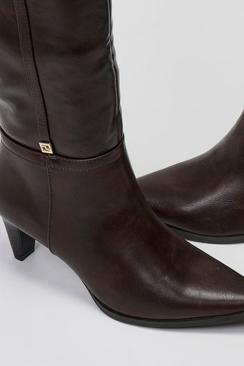 Pointed Boots with Kitten Heel - Dark Brown Matte - thefashionproject.gr - Ideal shoes