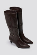 Pointed Boots with Kitten Heel - Dark Brown Matte - thefashionproject.gr - Ideal shoes