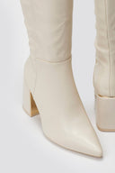 Pointed Boots with Metal Detail Block Heel - Beige Matte - thefashionproject.gr - MARQUIIZ