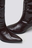Pointed Crinkled Patent Boots with Kitten Heel - Burgundy Crinkled Patent - thefashionproject.gr - Ideal shoes