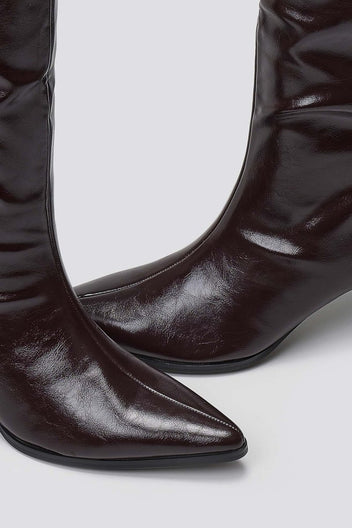 Pointed Crinkled Patent Boots with Kitten Heel - Burgundy Crinkled Patent - thefashionproject.gr - Ideal shoes